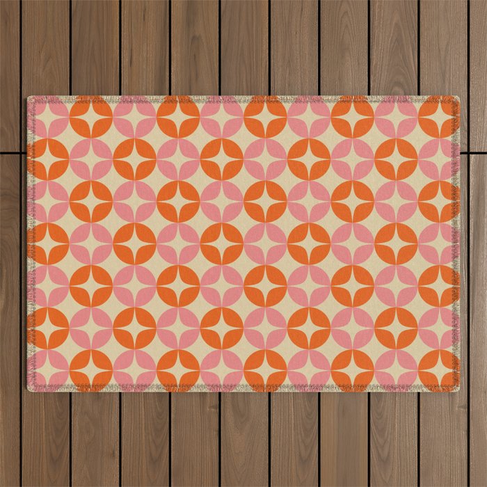Mid Century Modern Pattern in Pink and Orange Outdoor Rug Gallery Image 1