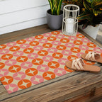 Mid Century Modern Pattern in Pink and Orange Outdoor Rug Gallery Image 2
