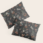 Vintage Winter Foliage with Berries, Pinecones and Ribbons on Black Pillow Sham Gallery Image 3