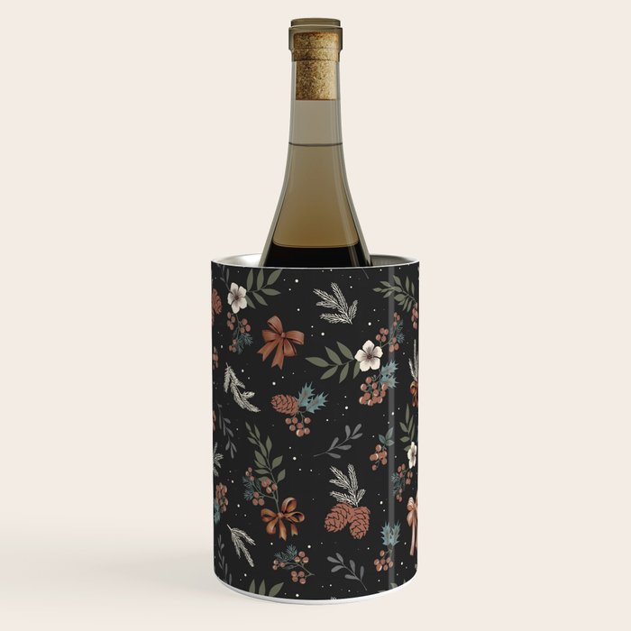 Vintage Winter Foliage with Berries, Pinecones and Ribbons on Black Wine Chiller Gallery Image 3