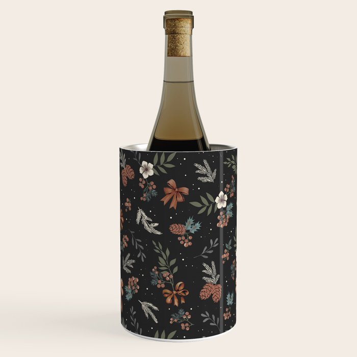 Vintage Winter Foliage with Berries, Pinecones and Ribbons on Black Wine Chiller Gallery Image 2