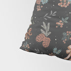Vintage Winter Foliage with Berries, Pinecones and Ribbons on Black Pillow Sham Gallery Image 4