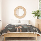 Vintage Winter Foliage with Berries, Pinecones and Ribbons on Black Duvet Cover Gallery Image 3