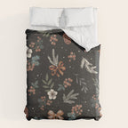 Vintage Winter Foliage with Berries, Pinecones and Ribbons on Black Duvet Cover Gallery Image 6
