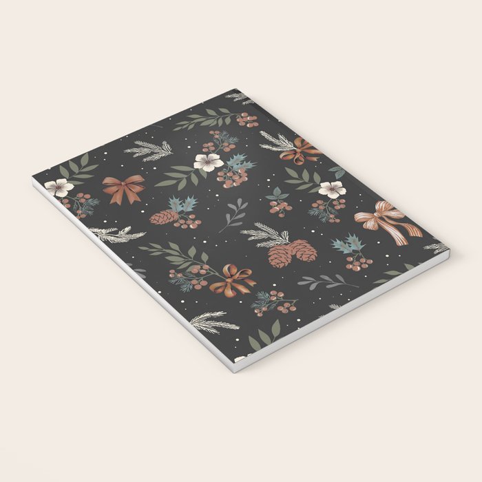 Vintage Winter Foliage with Berries, Pinecones and Ribbons on Black Notebook Gallery Image 3
