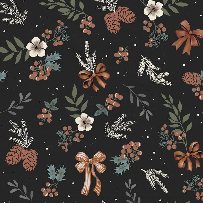 Vintage Winter Foliage with Berries, Pinecones and Ribbons on Black Coffee Mug Gallery Image 2
