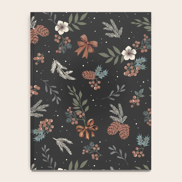 Vintage Winter Foliage with Berries, Pinecones and Ribbons on Black Notebook Gallery Image 4