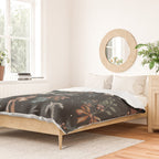 Vintage Winter Foliage with Berries, Pinecones and Ribbons on Black Duvet Cover Gallery Image 2