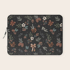 Vintage Winter Foliage with Berries, Pinecones and Ribbons on Black Laptop Sleeve Gallery Image 1