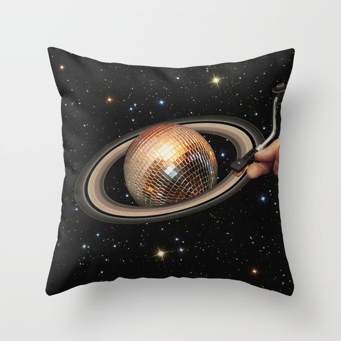 Galactic DJ II - Saturn Disco Ball P Throw Pillow Gallery Image 6