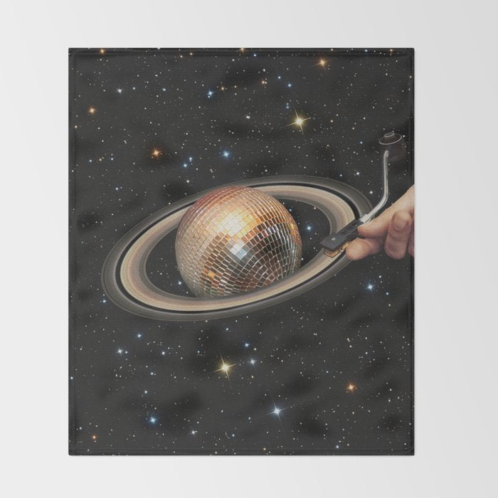 Galactic DJ II - Saturn Disco Ball P Throw Blanket Gallery Image 2