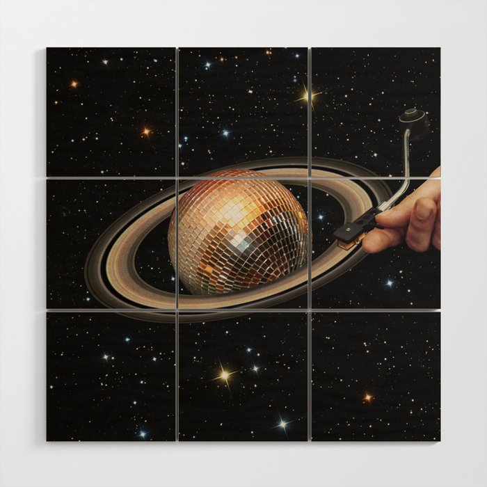 Galactic DJ II - Saturn Disco Ball P Wood Wall Art Gallery Image 1