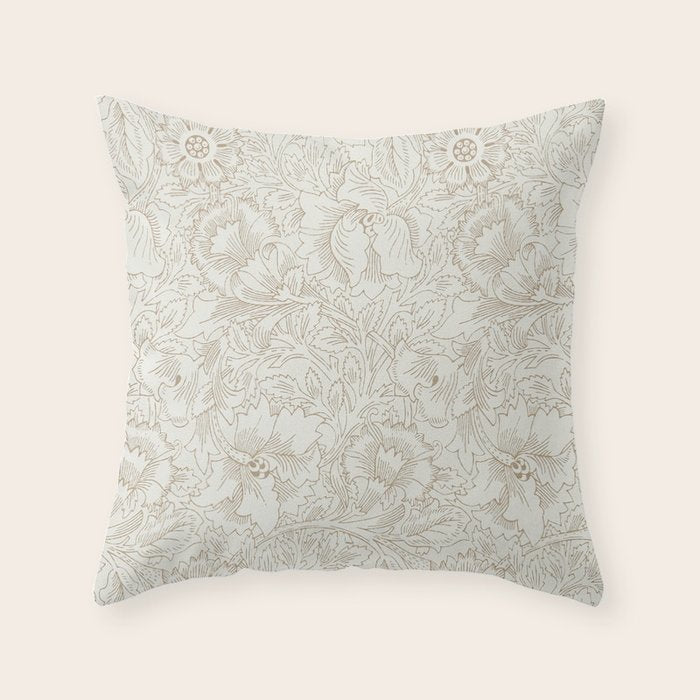 William Morris Poppy Cream Gold Pattern Throw Pillow Gallery Image 1
