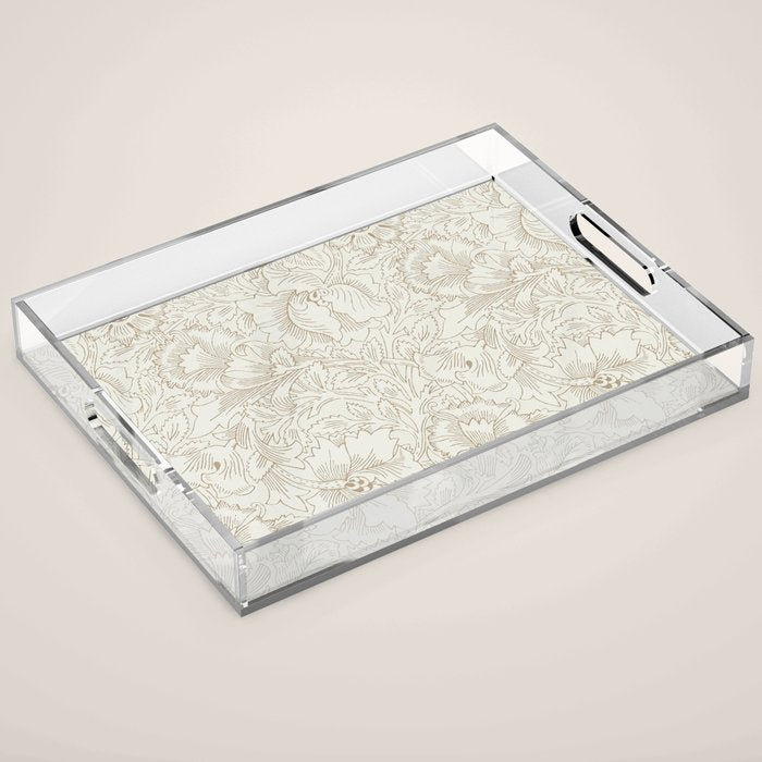 William Morris Poppy Cream Gold Pattern Acrylic Tray Gallery Image 1