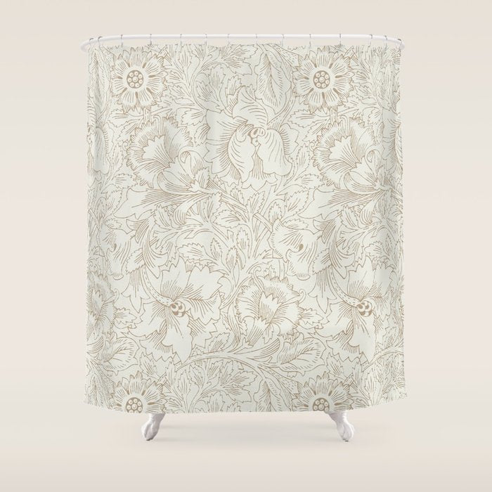 William Morris Poppy Cream Gold Pattern Shower Curtain Gallery Image 1