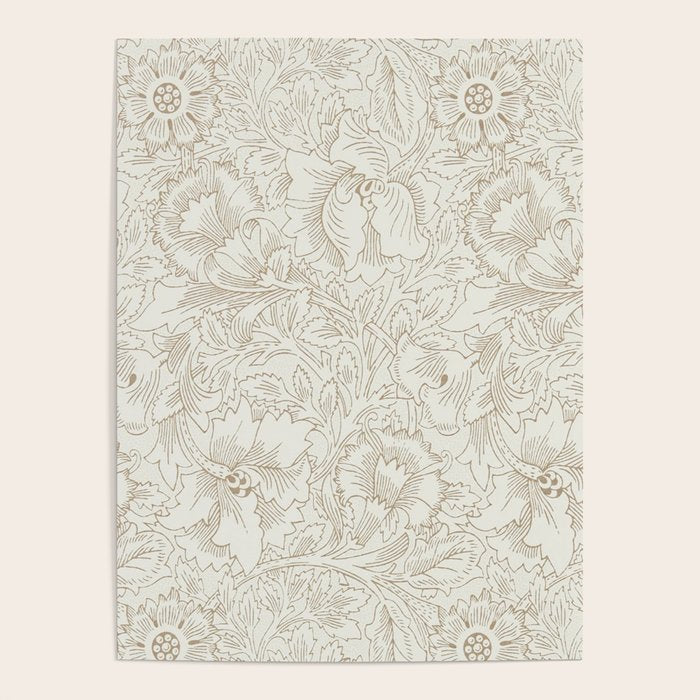 William Morris Poppy Cream Gold Pattern Poster Gallery Image 4