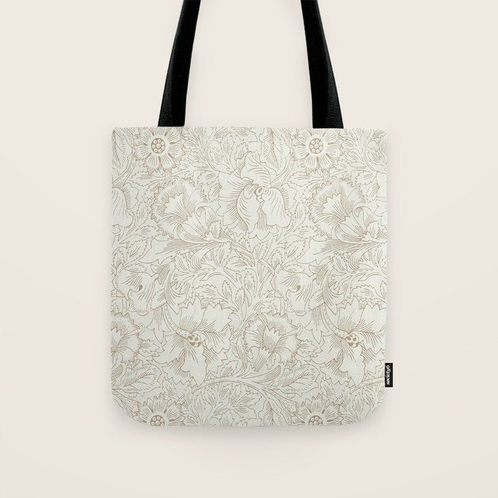 William Morris Poppy Cream Gold Pattern Tote Bag Gallery Image 1