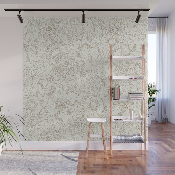 William Morris Poppy Cream Gold Pattern Wall Mural Gallery Image 1