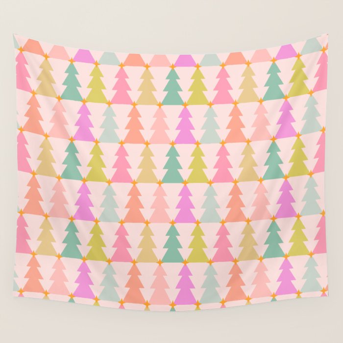Christmas trees pastel geometric pattern Wall Tapestry Gallery Image 1