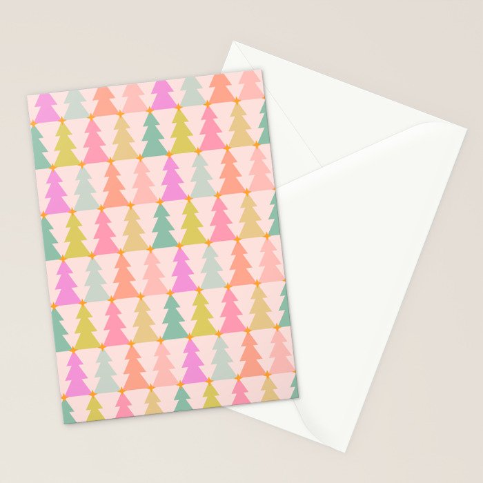 Christmas trees pastel geometric pattern Stationery Card Gallery Image 2