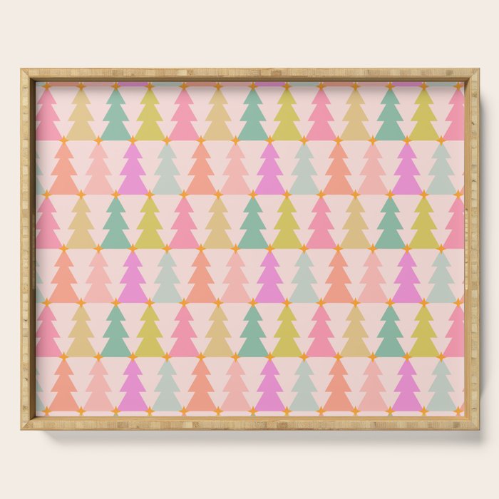 Christmas trees pastel geometric pattern Serving Tray Gallery Image 1