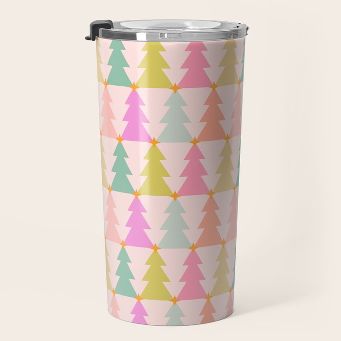 Christmas trees pastel geometric pattern Travel Mug Gallery Image 3