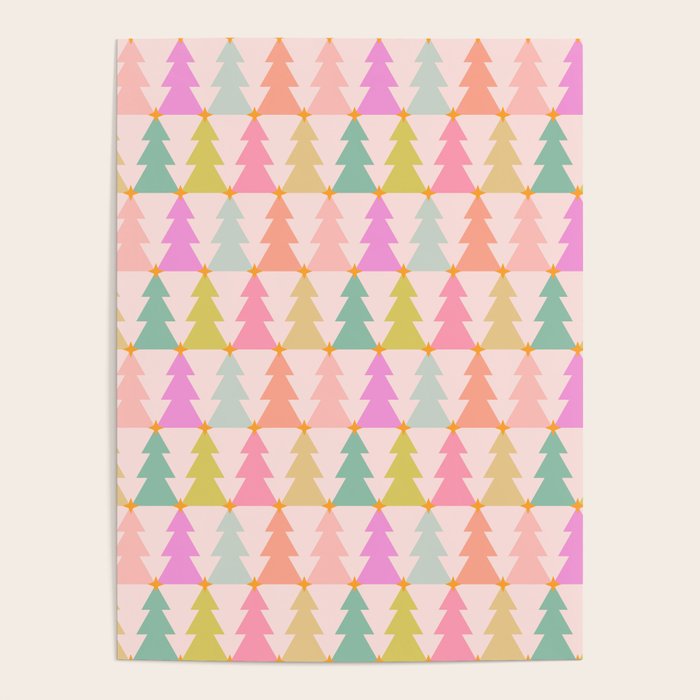 Christmas trees pastel geometric pattern Poster Gallery Image 1