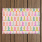 Christmas trees pastel geometric pattern Outdoor Rug Gallery Image 1