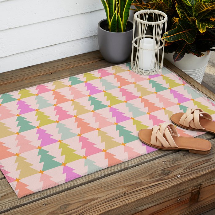 Christmas trees pastel geometric pattern Outdoor Rug Gallery Image 2