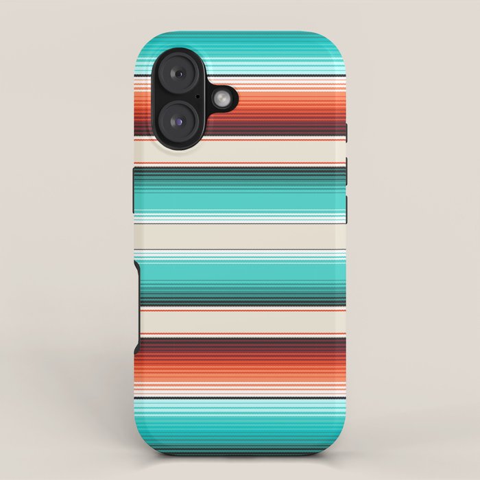 Navajo White, Turquoise and Burnt Orange Southwest Serape Blanket Stripes iPhone Case Gallery Image 1