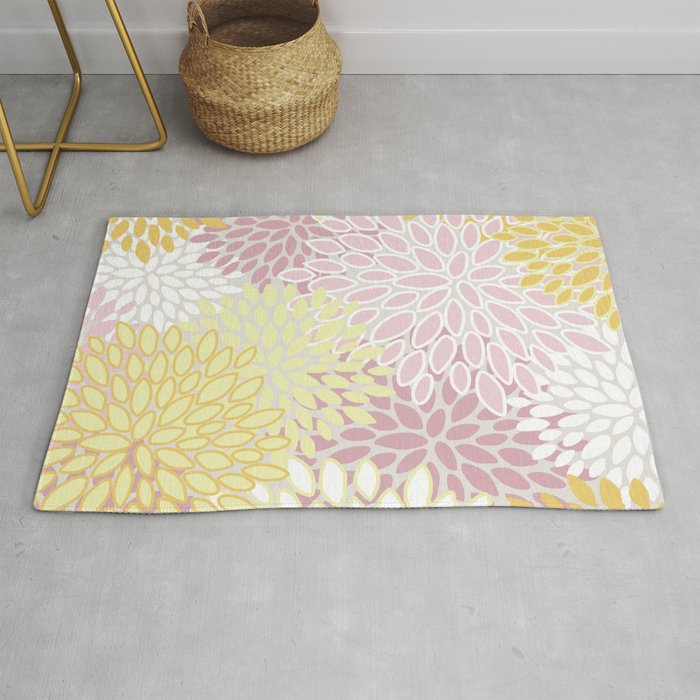 Floral Prints, Soft, Yellow and Pink, Design Prints Rug Gallery Image 1