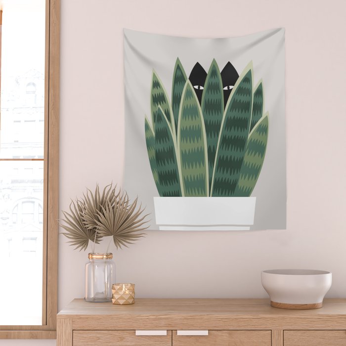 Cat and Plant 22: Sneak Plant Wall Tapestry Gallery Image 2
