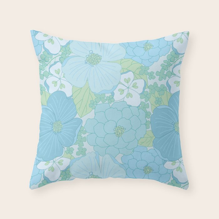 Light Blue Pastel Vintage Floral Pattern Throw Pillow Gallery Image 6