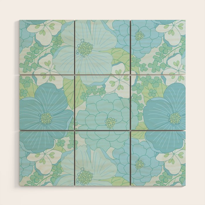 Light Blue Pastel Vintage Floral Pattern Wood Wall Art Gallery Image 1