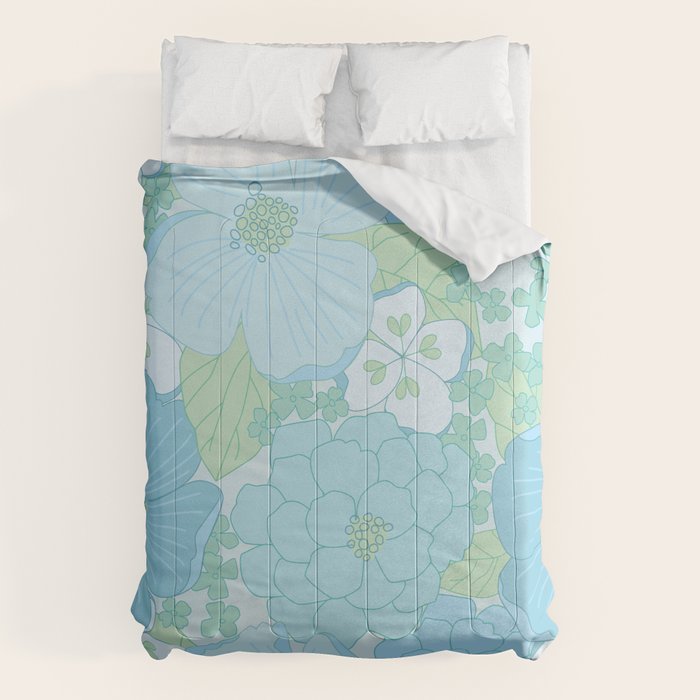Light Blue Pastel Vintage Floral Pattern Comforter Gallery Image 6