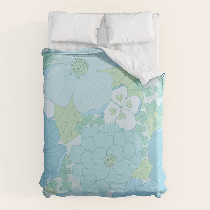 Light Blue Pastel Vintage Floral Pattern Duvet Cover Gallery Image 6