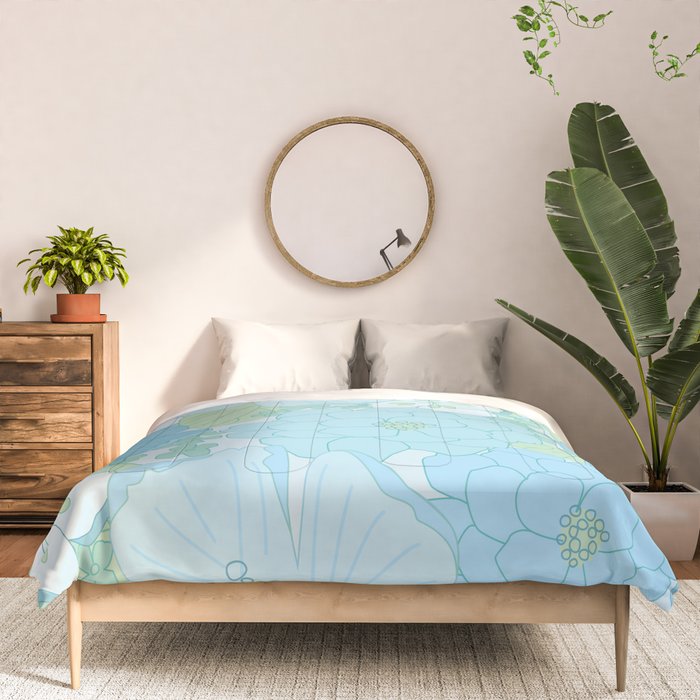 Light Blue Pastel Vintage Floral Pattern Comforter Gallery Image 3