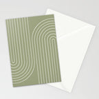 Minimal Line Curvature LXXXII Earthy Sage Green Mid Century Modern Arch Abstract Stationery Card Gallery Image 2