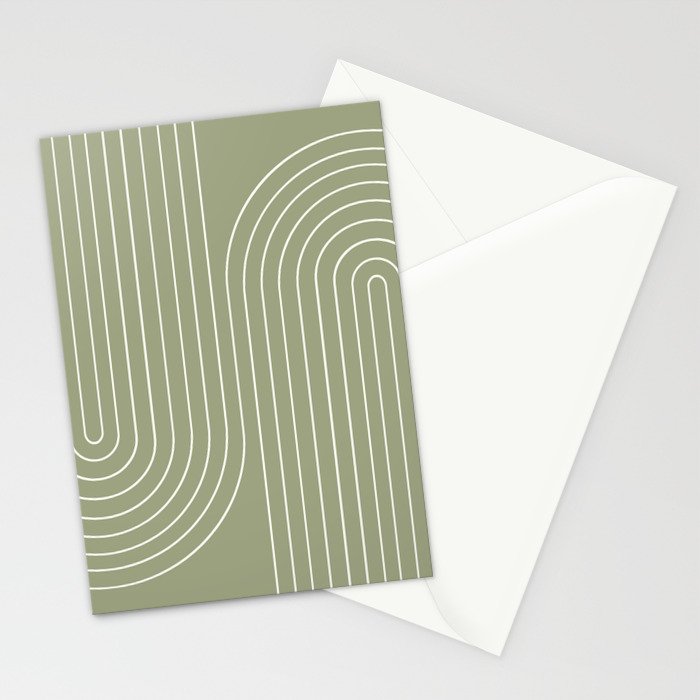 Minimal Line Curvature LXXXII Earthy Sage Green Mid Century Modern Arch Abstract Stationery Card Gallery Image 2