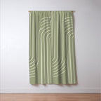 Minimal Line Curvature LXXXII Earthy Sage Green Mid Century Modern Arch Abstract Window Curtain Gallery Image 3