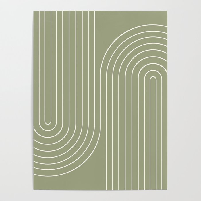 Minimal Line Curvature LXXXII Earthy Sage Green Mid Century Modern Arch Abstract Poster Gallery Image 4