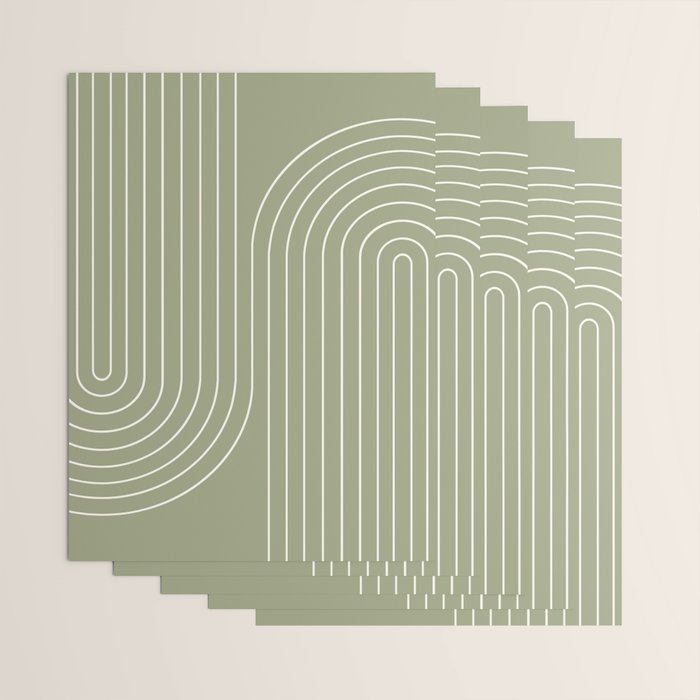 Minimal Line Curvature LXXXII Earthy Sage Green Mid Century Modern Arch Abstract Wrapping Paper Gallery Image 3