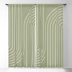 Minimal Line Curvature LXXXII Earthy Sage Green Mid Century Modern Arch Abstract Window Curtain Gallery Image 5