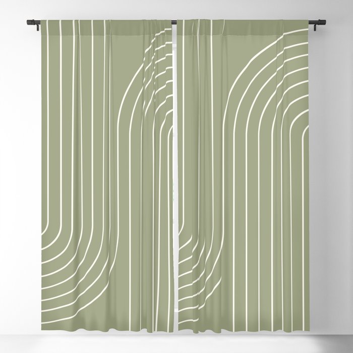 Minimal Line Curvature LXXXII Earthy Sage Green Mid Century Modern Arch Abstract Window Curtain Gallery Image 5
