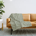 Minimal Line Curvature LXXXII Earthy Sage Green Mid Century Modern Arch Abstract Throw Blanket Gallery Image 1
