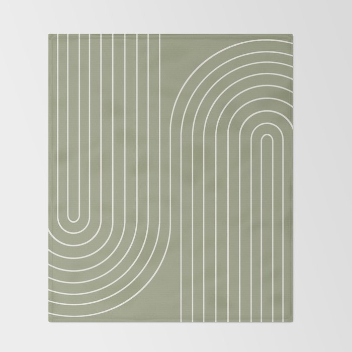Minimal Line Curvature LXXXII Earthy Sage Green Mid Century Modern Arch Abstract Throw Blanket Gallery Image 2
