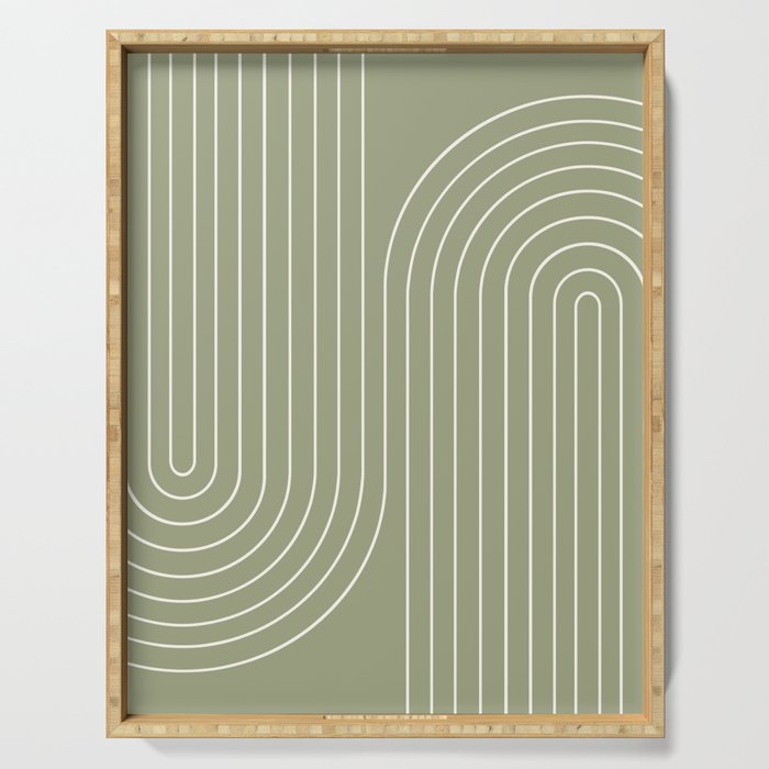 Minimal Line Curvature LXXXII Earthy Sage Green Mid Century Modern Arch Abstract Serving Tray Gallery Image 1