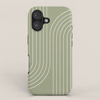 Minimal Line Curvature LXXXII Earthy Sage Green Mid Century Modern Arch Abstract iPhone Case Gallery Image 1