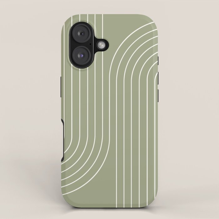 Minimal Line Curvature LXXXII Earthy Sage Green Mid Century Modern Arch Abstract iPhone Case Gallery Image 1