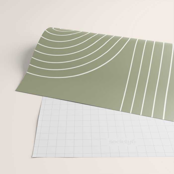 Minimal Line Curvature LXXXII Earthy Sage Green Mid Century Modern Arch Abstract Wrapping Paper Gallery Image 2